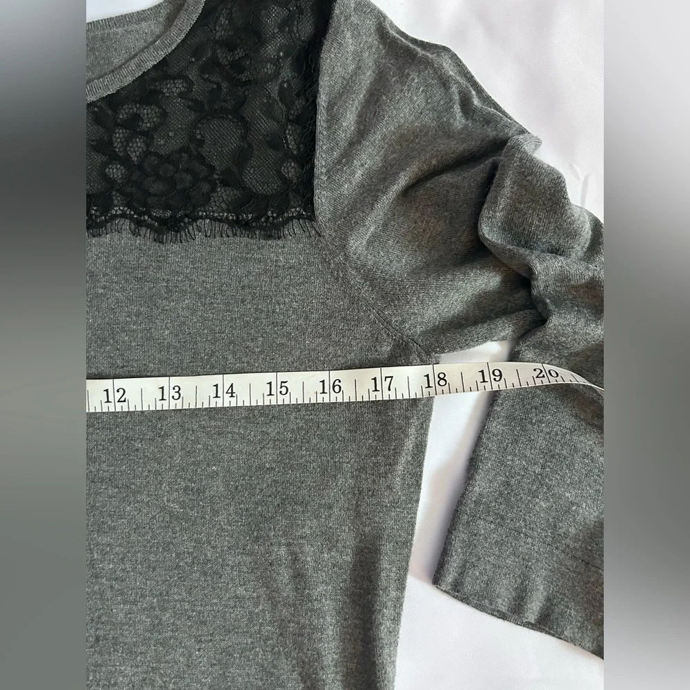 Express 3/4 Sleeve Gray Sweater with Black Lace Detail Size Large